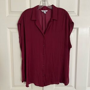 Nine West Deep Red silky Button-Down Shirt